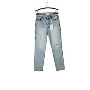 NWT Revice Ex Boyfriend Jeans Distressed Straight Leg High Rise Wedgie Size 29